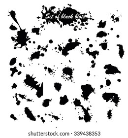 Set of black blots and ink splashes