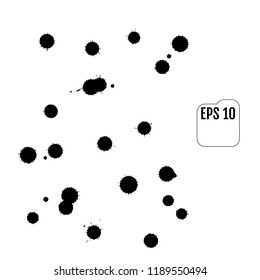 Set of black blots on the white background. Ink stains.