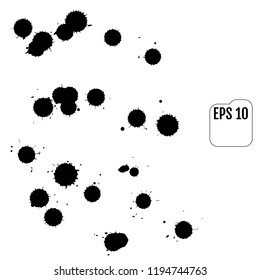 Set of black blots on the white background. Ink stains.