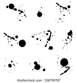 Set of black blots on the white background. Ink stains.