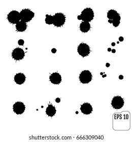Set of black blots on the white background. Ink stains.