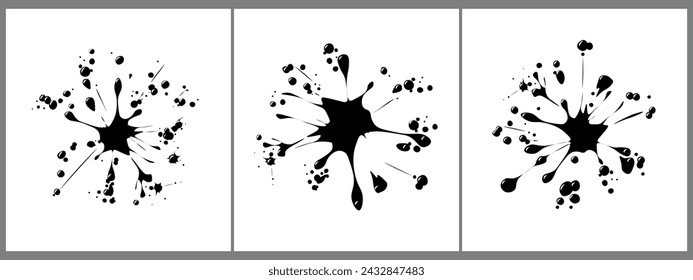 Set of black blots, signs. Splashes of paint. Vector illustration.