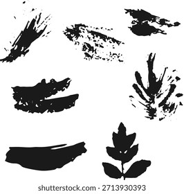 Ein Satz schwarzer Flecken, Streifen und Spritzer, geeignet für Grunge-Design, Vektorgrafik oder Texturzuordnung