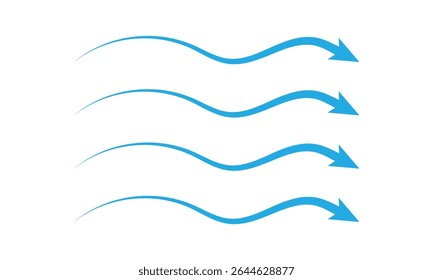 Set of black and blue arrow showing air or wind flow. Air conditioner direction. Isolated on white background . EPS 10 . 
