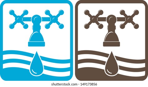 set black and blue faucet, drop and wave silhouette 