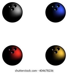 Set of black, blue, red and yellow bowling balls.Vector illustration.