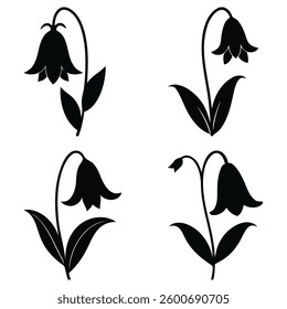 set black bluebell floral silhouette illustrations