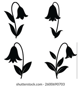 set black bluebell flower silhouettes on white background