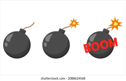 Conjunto de bombas negras aisladas sobre fondo blanco. Ilustración de vector plano