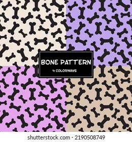 Set of black bone seamless patterns. Dog merchandise fabric design. 4 colourways.