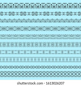 Set of black borders isolated on a blue background