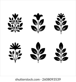 Set of Black Botanical Herb Silhouettes  Vector Leaf and Plant Icons