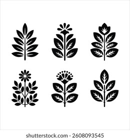 Set of Black Botanical Herb Silhouettes  Vector Leaf and Plant Icons