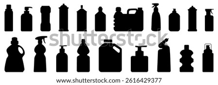 Set of black bottle household. Black household bottle icon collection