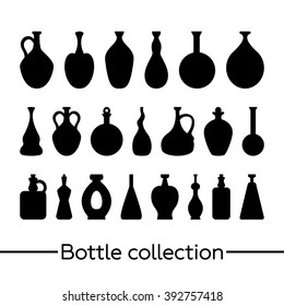 Set of black bottles on white background. Template for style design.