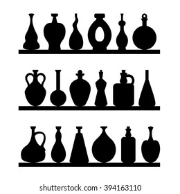 Set of black bottles on white background. Template for style design.