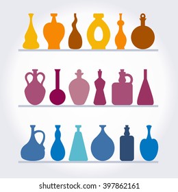 Set of black bottles on white background. Template for style design.