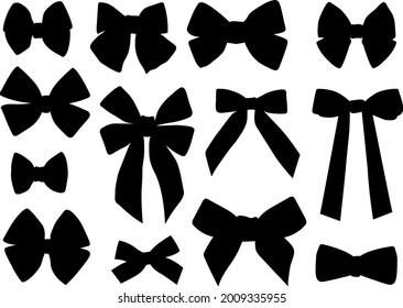 Set black bows silhouettes vector illustration	