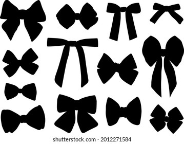 Set black bows silhouettes vector illustration	