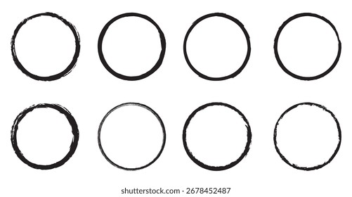 Conjunto de círculo de pincel negro. Conjunto de esbozo de línea circular dibujado a mano. Imagen de Vector circular. Textura Abstractas. Ilustración vectorial.