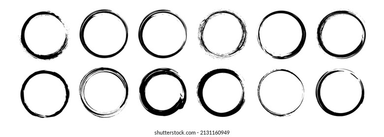 Set of black brush circle. Vector illustration isolated on white background