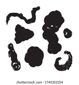 Set of black brush lines, abstract strokes. Ink splatters. Vector.