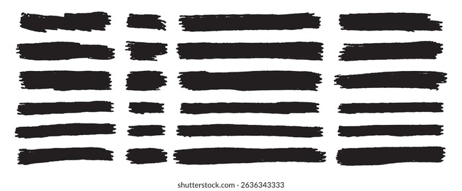 Set black brush lines highlighter design element. horizontal line brush. Vector illustration