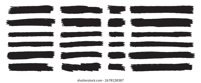 Establecer líneas de pincel negro elemento de diseño resaltador. pincel de línea Horizontal. Ilustración vectorial