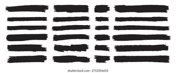 Establecer líneas de pincel negro elemento de diseño resaltador. pincel de línea Horizontal. Ilustración vectorial