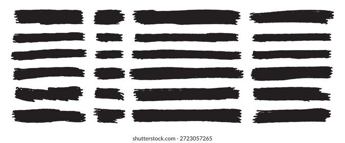 Definir elemento de design de marca-texto de linhas de pincel pretas. pincel de linha horizontal. Ilustração vetorial