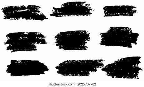 Satz von schwarzen Pinseln, Farben, Pinselstriche, Pinsel, Linien. Schmutzige künstlerische Designelemente. Vektorgrafik. Einzeln auf weißem Hintergrund.