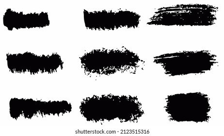 Set of black brush, paint, ink brush strokes, brushes, lines. Dirty artistic design elements. Vector illustration. Isolated on white background.