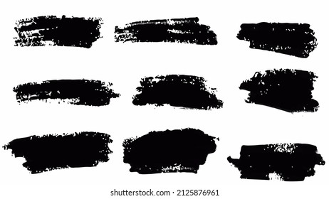 Satz von schwarzen Pinseln, Farben, Pinselstriche, Pinsel, Linien. Schmutzige künstlerische Designelemente. Vektorgrafik. Einzeln auf weißem Hintergrund.