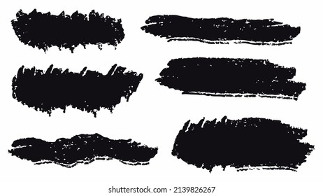 Set of black brush, paint, ink brush strokes, brushes, lines. Dirty artistic design elements. Vector illustration. Isolated on white background.