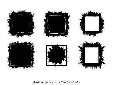 Set of black brush rectangle. Vector illustration isolated on white background