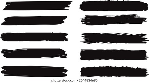 Conjunto de diseño de trazo de pincel negro, Ilustración vectorial de marcador de pincel grunge.