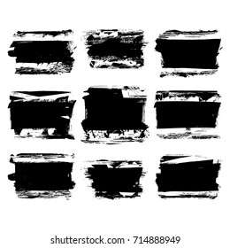 Set of black brush stroke. Grunge vector abstract hand - painted element. Underline and border design.