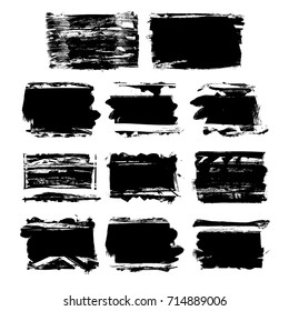 Set of black brush stroke. Grunge vector abstract hand - painted element. Underline and border design.