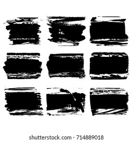 Set of black brush stroke. Grunge vector abstract hand - painted element. Underline and border design.