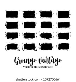 Set of black brush stroke and texture. Grunge vector abstract hand - painted element. Underline and border.
