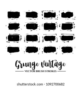 Set of black brush stroke and texture. Grunge vector abstract hand - painted element. Underline and border.