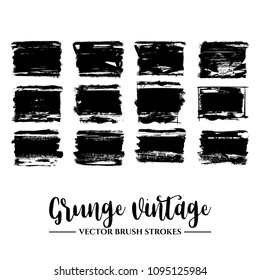 Set of black brush stroke and texture. Grunge vector abstract hand - painted element. Underline and border.