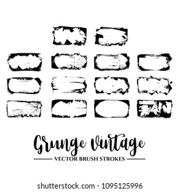 Set of black brush stroke and texture. Grunge vector abstract hand - painted element. Underline and border.