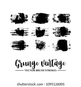 Set of black brush stroke and texture. Grunge vector abstract hand - painted element. Underline and border.
