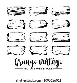 Set of black brush stroke and texture. Grunge vector abstract hand - painted element. Underline and border.