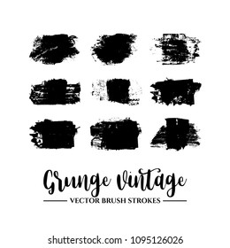 Set of black brush stroke and texture. Grunge vector abstract hand - painted element. Underline and border.