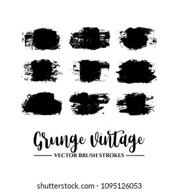 Set of black brush stroke and texture. Grunge vector abstract hand - painted element. Underline and border.