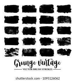 Set of black brush stroke and texture. Grunge vector abstract hand - painted element. Underline and border.