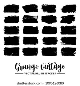 Set of black brush stroke and texture. Grunge vector abstract hand - painted element. Underline and border.