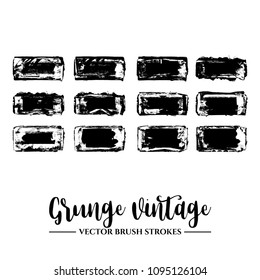 Set of black brush stroke and texture. Grunge vector abstract hand - painted element. Underline and border.